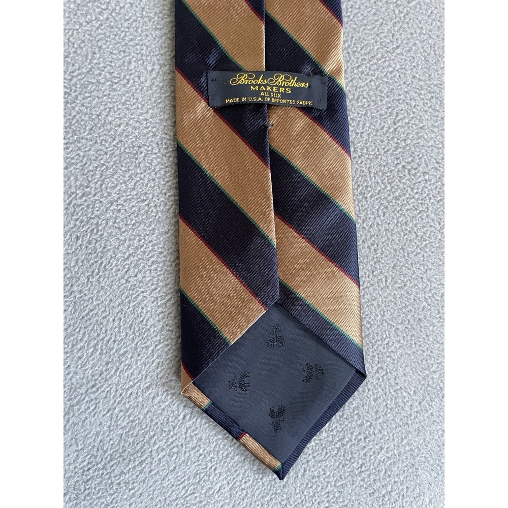 Brooks Brothers Makers Tie Mens One Size Brown / Blue Striped Silk Tie - Picture 3 of 4